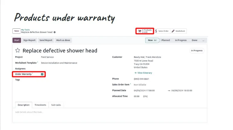 Odoo 18-products under warranty