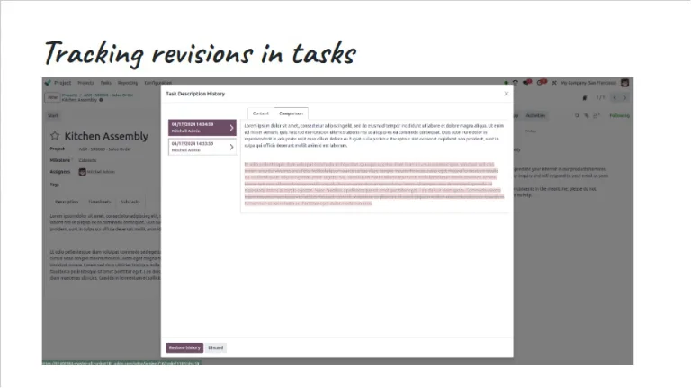 Odoo 18-tracking revisions in tasks